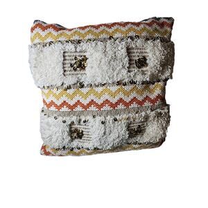 DEVRI DESIGNS White Yellow Orange Woven Metal Embellishments Throw Pillow